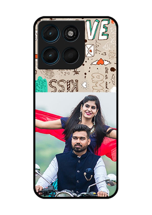 Motorola Moto G67 Power Custom Glass Phone Case - Love Doodle Pattern