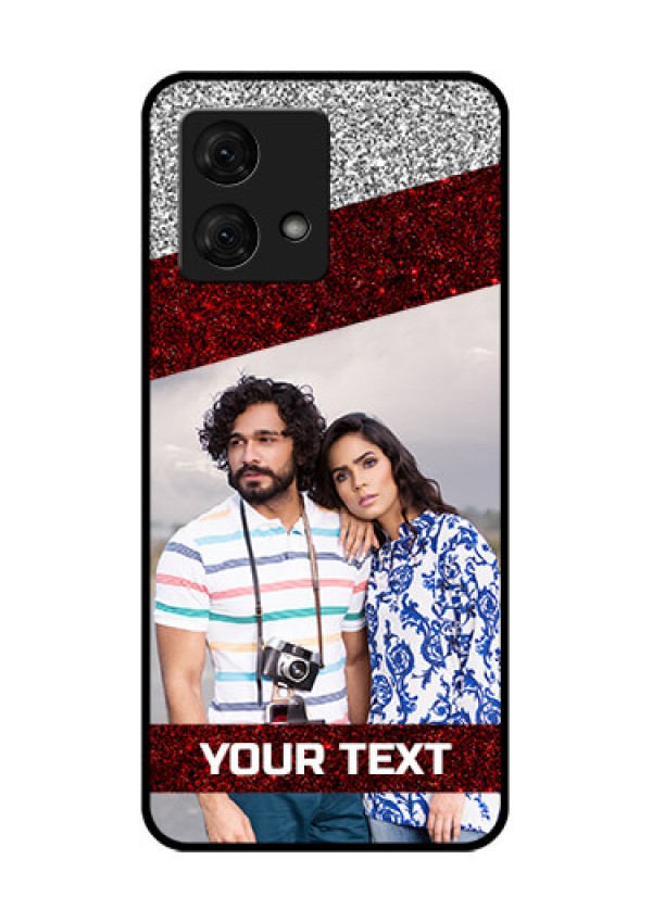 Motorola Moto G84 5G Custom Glass Phone Case - Image Holder With Glitter Strip Design