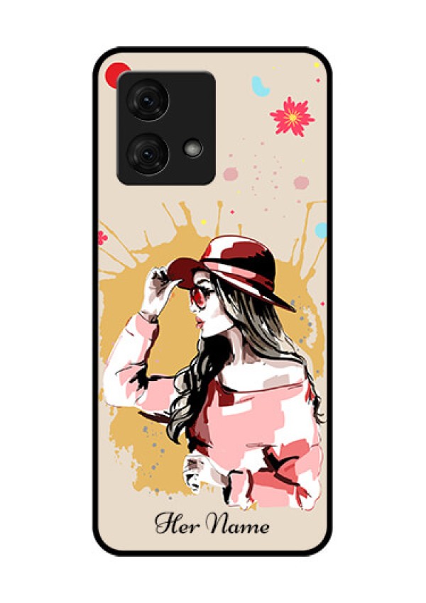 Motorola Moto G84 5G Custom Glass Phone Case - Women With Pink Hat Design