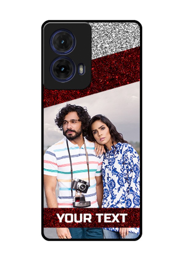 Moto G85 5G Custom Glass Phone Case - Image Holder With Glitter Strip Design
