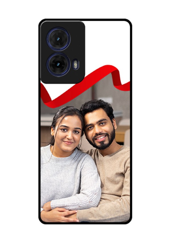 Moto G85 5G Custom Glass Phone Case - Red Ribbon Frame Design