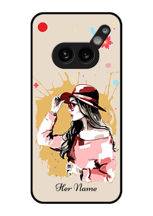 Nothing Phone 2A Plus Custom Glass Phone Case - Women With Pink Hat Design