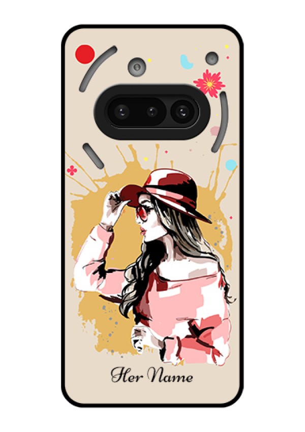Nothing Phone 3A 5G Custom Glass Phone Case - Women With Pink Hat Design