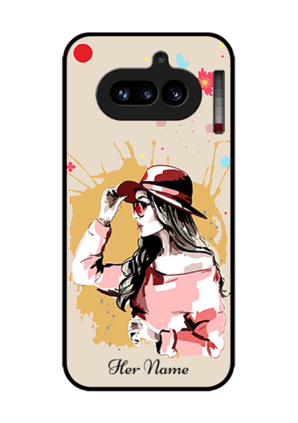 Nothing Phone 4A 5G Custom Glass Phone Case - Women With Pink Hat Design