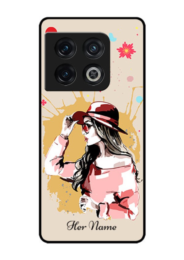 OnePlus 10 Pro 5G Photo Printing on Glass Case - Women with pink hat Design