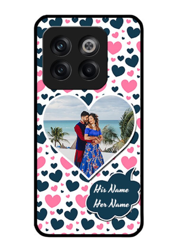 OnePlus 10T 5G Custom Glass Phone Case - Pink & Blue Heart Design