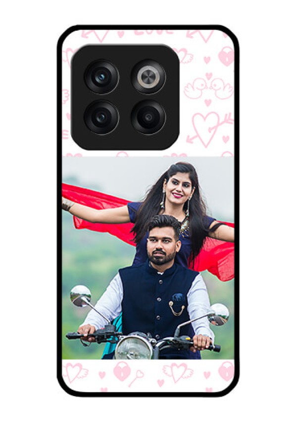 OnePlus 10T 5G Custom Glass Mobile Case - Pink Flying Heart Design