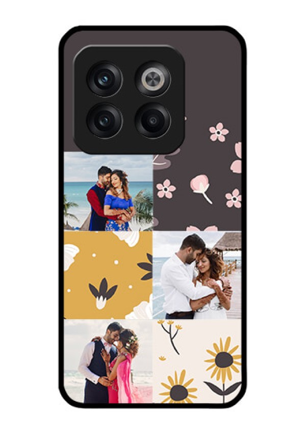 OnePlus 10T 5G Photo Printing on Glass Case - 3 Images with Floral Design