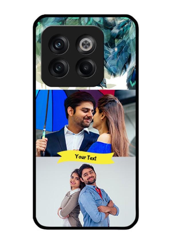 OnePlus 10T 5G Personalized Glass Phone Case - Image with Boho Peacock Feather Design