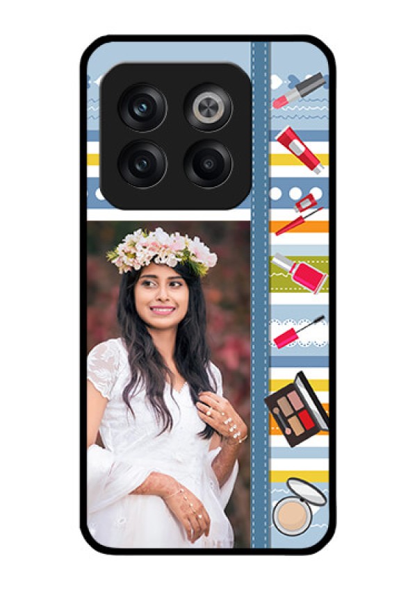 OnePlus 10T 5G Personalized Glass Phone Case - Makeup Icons Design