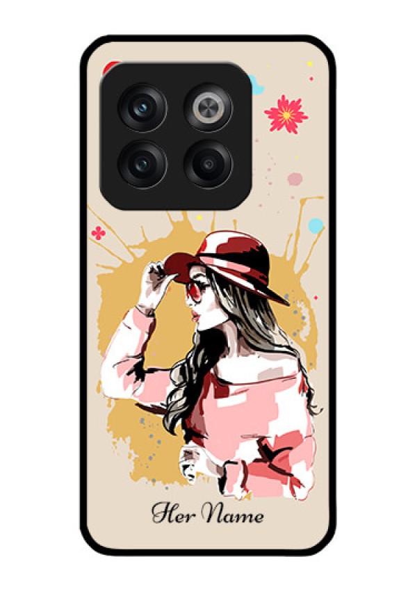 OnePlus 10T 5G Photo Printing on Glass Case - Women with pink hat Design