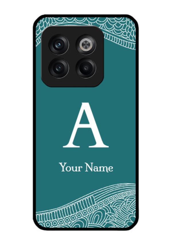 OnePlus 10T 5G Personalized Glass Phone Case - line art pattern with custom name Design