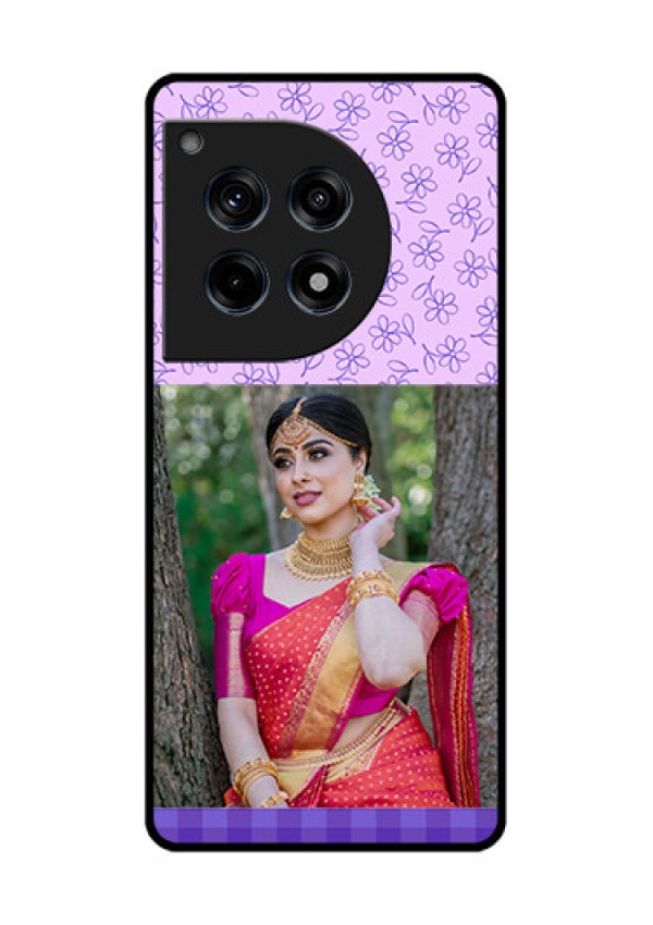 Oneplus 12R 5G Custom Glass Phone Case - Purple Floral Design