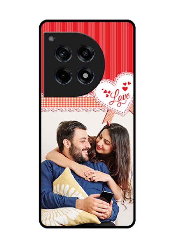 Oneplus 12R 5G Custom Glass Phone Case - Red Love Pattern Design