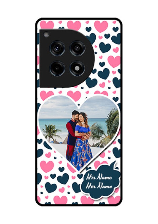 Oneplus 12R 5G Custom Glass Phone Case - Pink & Blue Heart Design