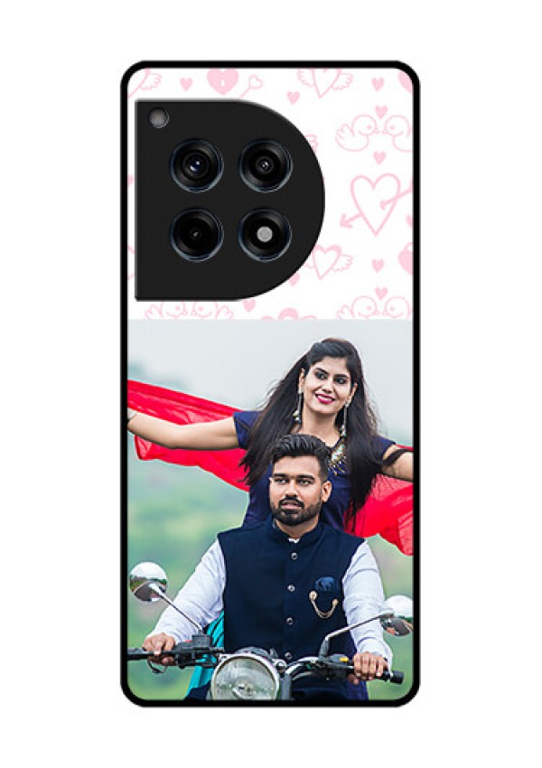 Oneplus 12R 5G Custom Glass Phone Case - Pink Flying Heart Design