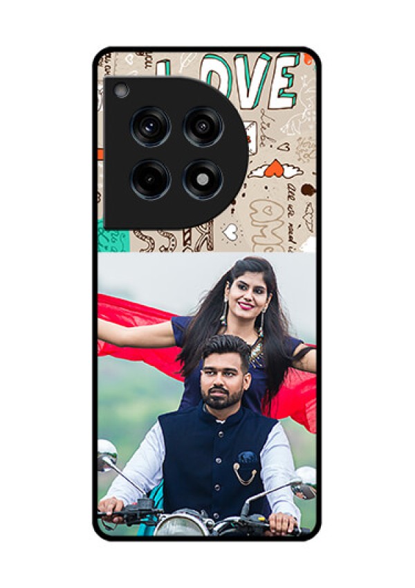 Oneplus 12R 5G Custom Glass Phone Case - Love Doodle Pattern