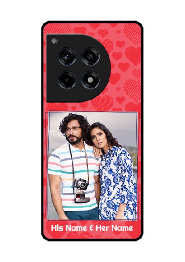 Oneplus 12R 5G Custom Glass Phone Case - With Red Heart Symbols Design