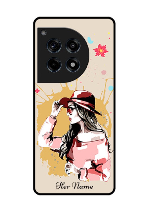 Oneplus 12R 5G Custom Glass Phone Case - Women With Pink Hat Design