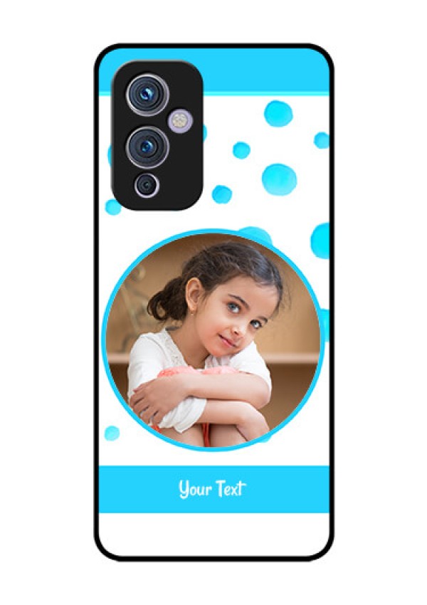 Oneplus 9 5G Photo Printing on Glass Case - Blue Bubbles Pattern Design