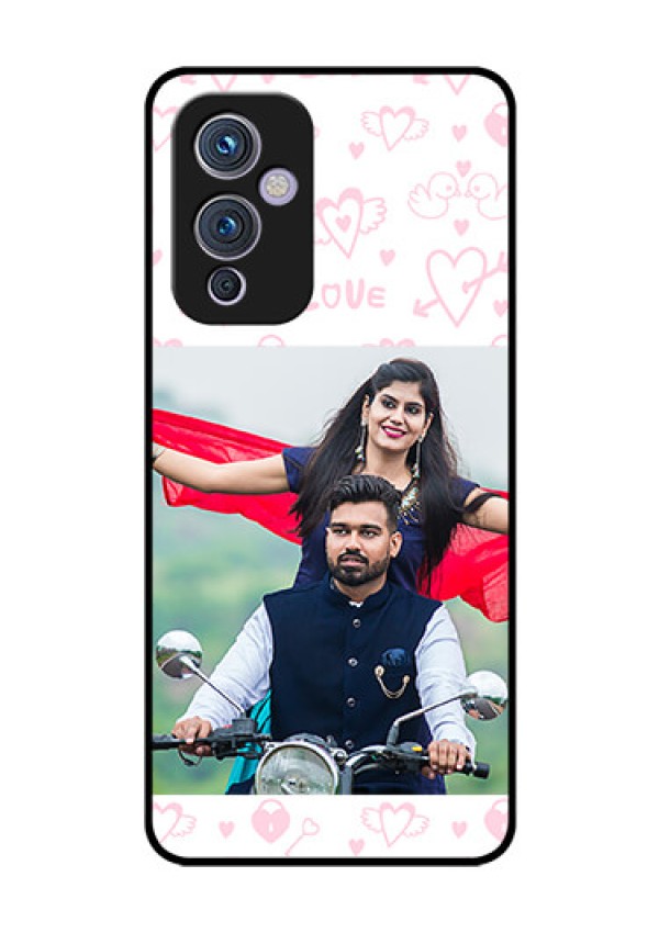 Oneplus 9 5G Custom Glass Mobile Case - Pink Flying Heart Design