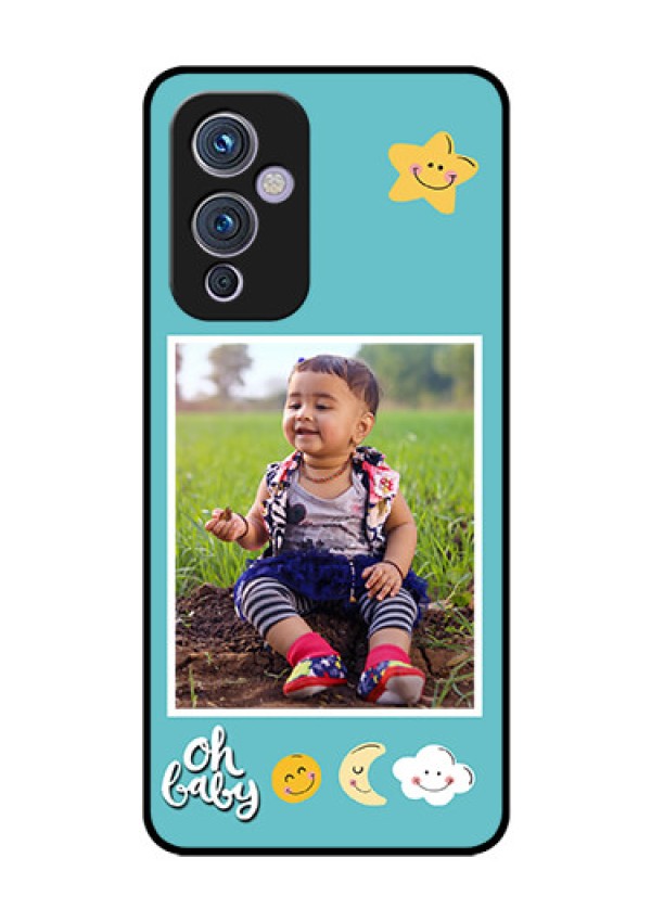 Oneplus 9 5G Personalized Glass Phone Case - Smiley Kids Stars Design