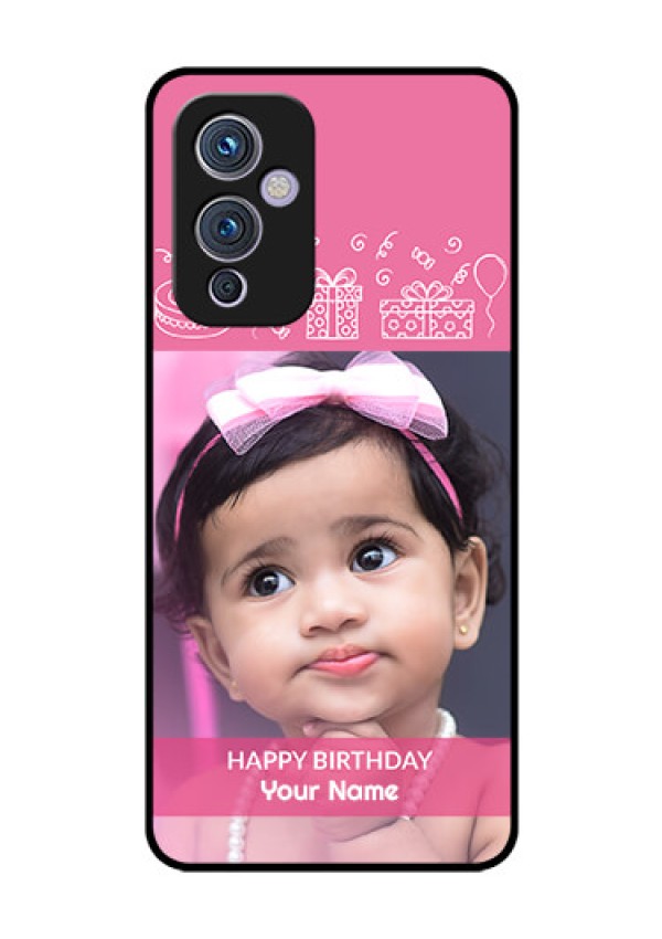 Oneplus 9 5G Photo Printing on Glass Case - with Birthday Line Art Design