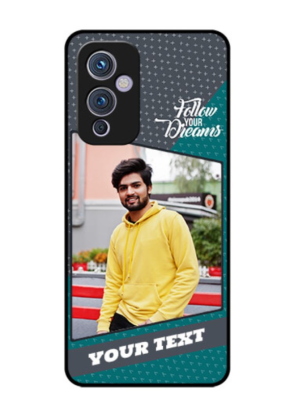Oneplus 9 5G Personalized Glass Phone Case - Background Pattern Design with Quote