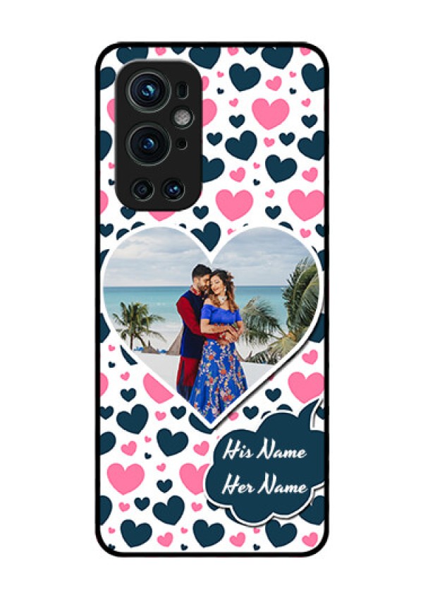 Oneplus 9 Pro 5G Custom Glass Phone Case - Pink & Blue Heart Design