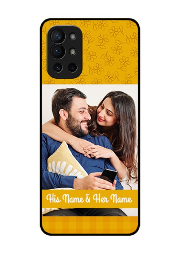 Oneplus 9R 5G Custom Glass Mobile Case - Yellow Floral Design