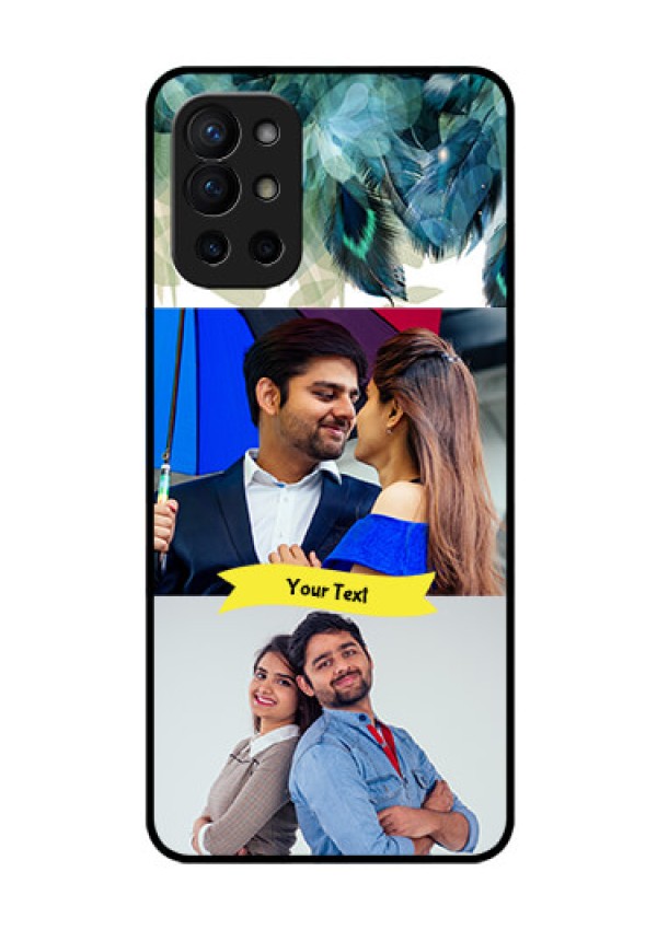 Oneplus 9R 5G Personalized Glass Phone Case - Image with Boho Peacock Feather Design