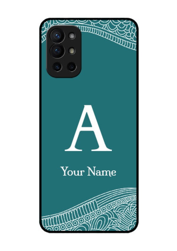 OnePlus 9R 5G Personalized Glass Phone Case - line art pattern with custom name Design