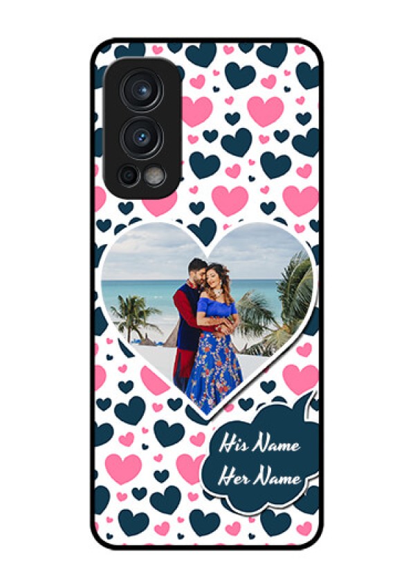 Oneplus Nord 2 5G Custom Glass Phone Case  - Pink & Blue Heart Design