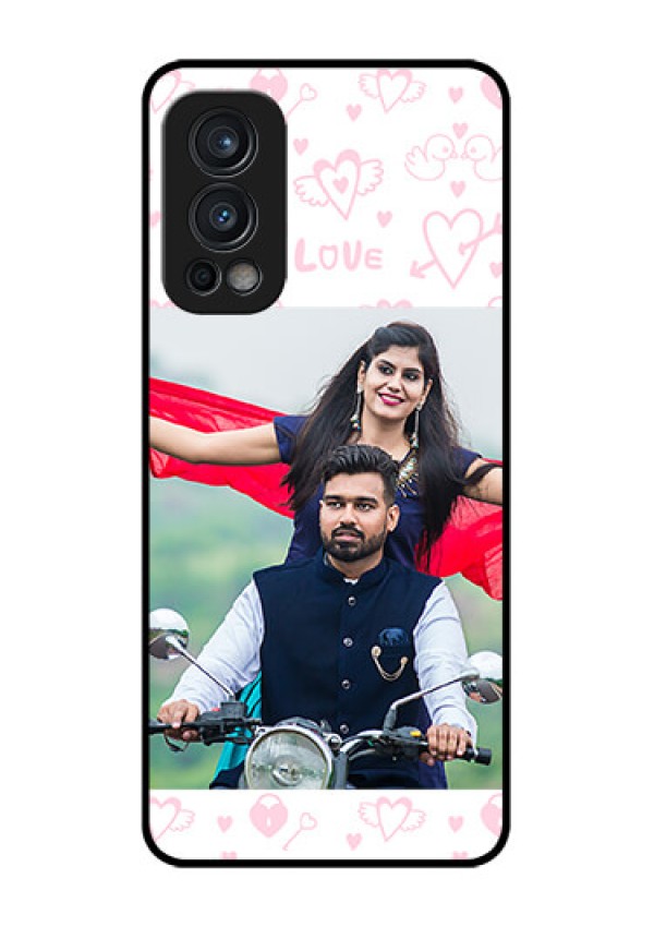 Oneplus Nord 2 5G Custom Glass Mobile Case  - Pink Flying Heart Design