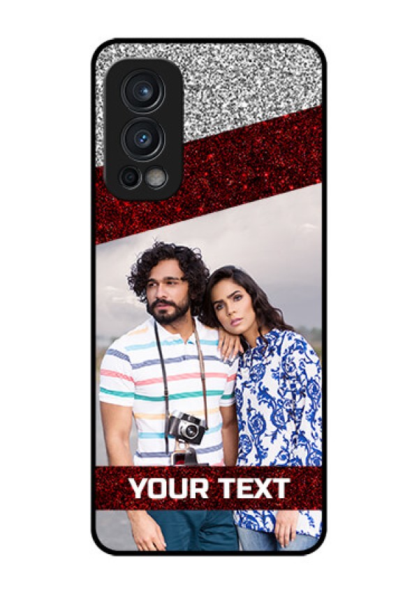 Oneplus Nord 2 5G Personalized Glass Phone Case  - Image Holder with Glitter Strip Design