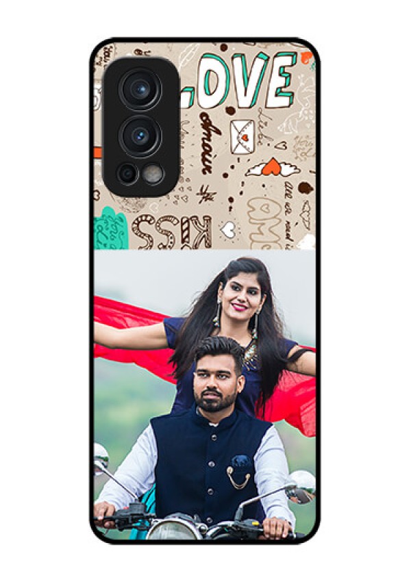 Oneplus Nord 2 5G Custom Glass Phone Case  - Love Doodle Pattern 