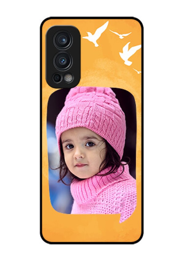 Oneplus Nord 2 5G Personalized Glass Phone Case  - Water Color Design with Bird Icons