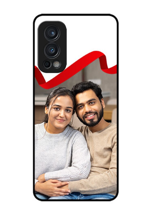 Oneplus Nord 2 5G Photo Printing on Glass Case  - Red Ribbon Frame Design