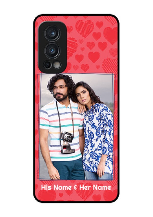 Oneplus Nord 2 5G Photo Printing on Glass Case  - with Red Heart Symbols Design