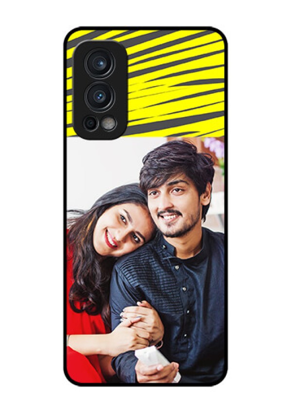 Oneplus Nord 2 5G Photo Printing on Glass Case  - Yellow Abstract Design
