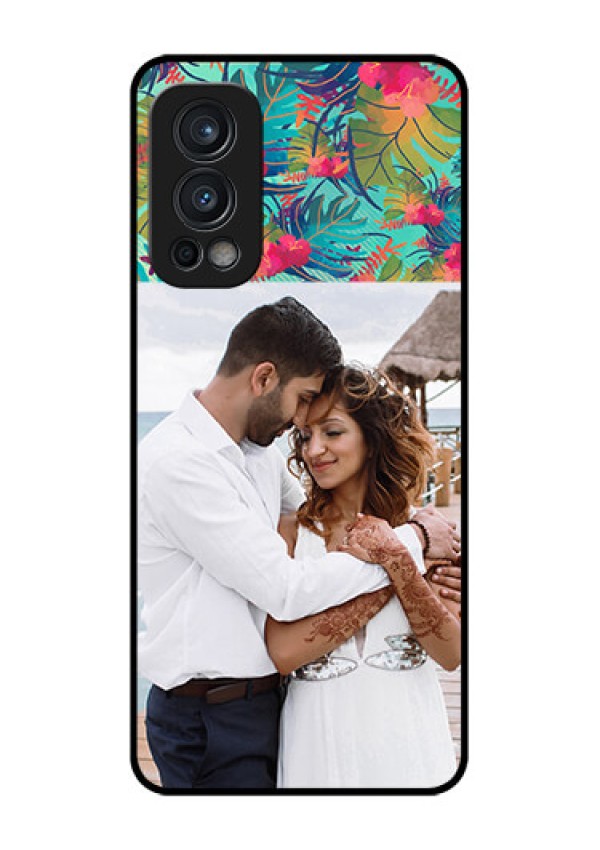 Oneplus Nord 2 5G Photo Printing on Glass Case  - Watercolor Floral Design