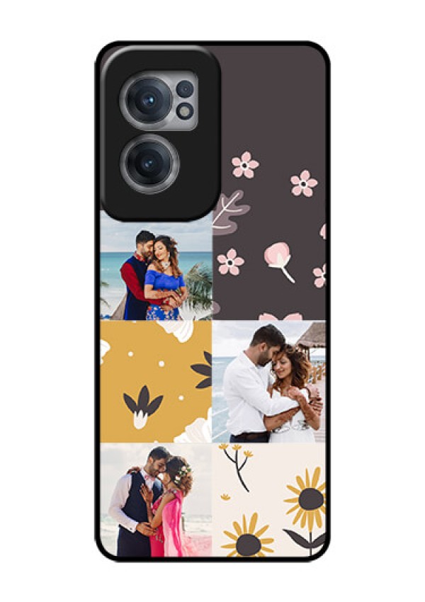 OnePlus Nord CE 2 5G Photo Printing on Glass Case - 3 Images with Floral Design