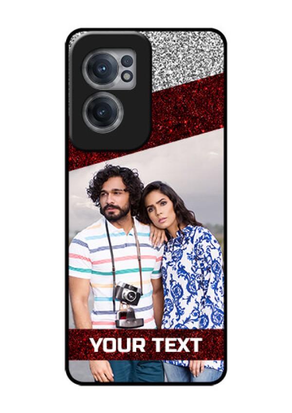 OnePlus Nord CE 2 5G Personalized Glass Phone Case - Image Holder with Glitter Strip Design