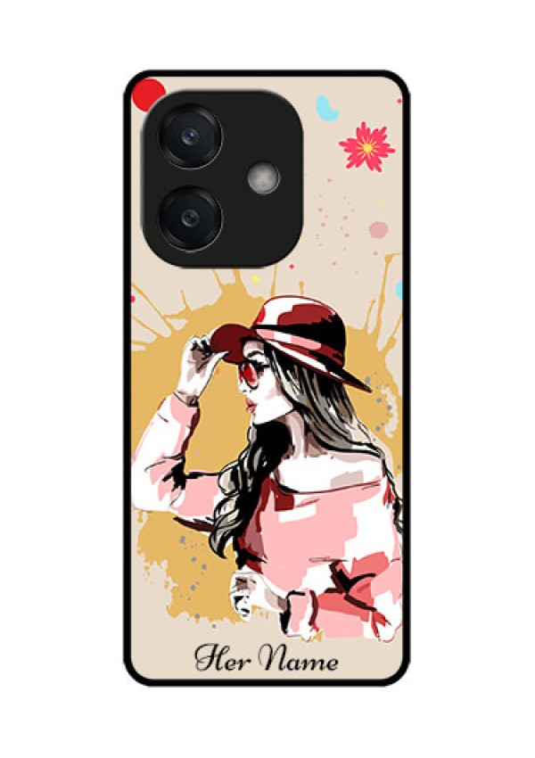 Oppo A3 5G Custom Glass Phone CaseWomen With Pink Hat Design