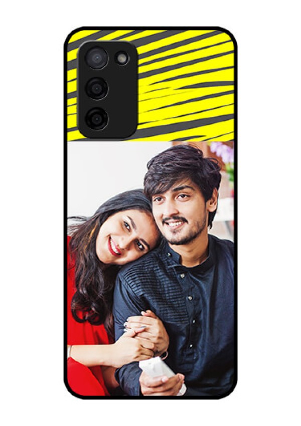 Oppo A53s 5G Photo Printing on Glass Case - Yellow Abstract Design