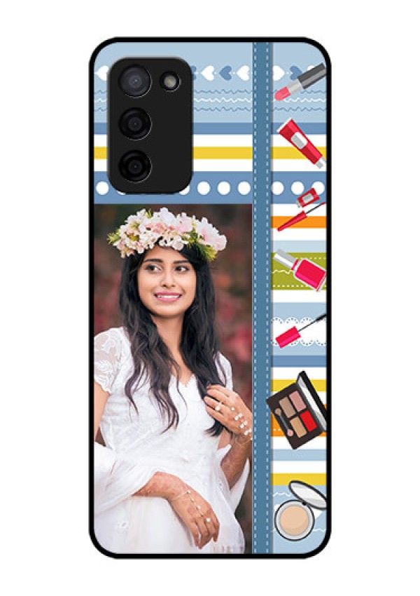 Oppo A53s 5G Personalized Glass Phone Case - Makeup Icons Design