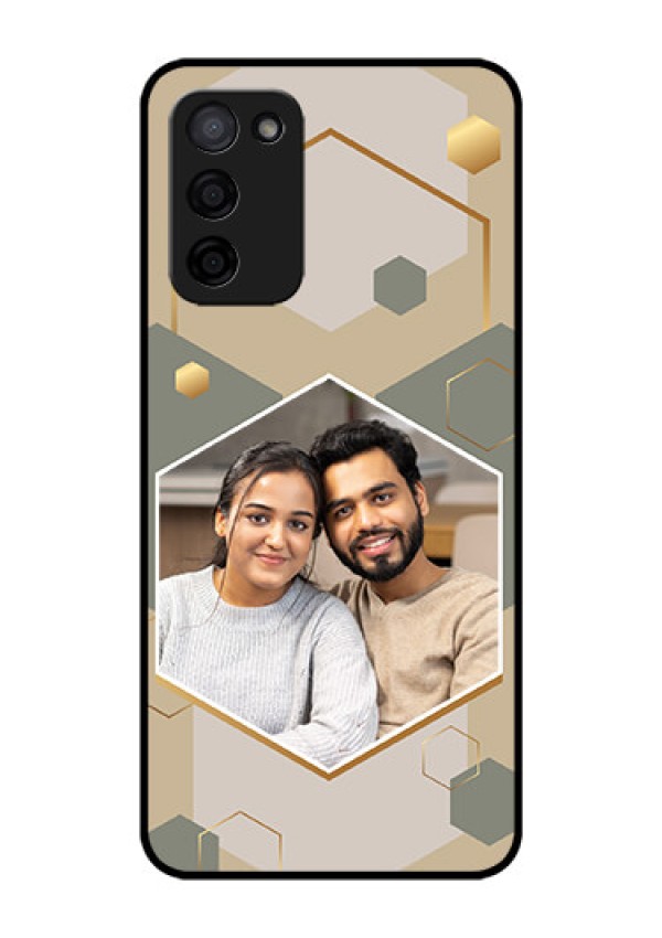 Oppo A53s 5G Photo Printing on Glass Case - Stylish Hexagon Pattern Design