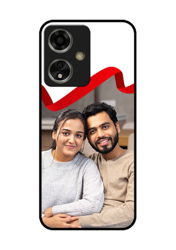 Oppo A59 5G Custom Glass Phone Case - Red Ribbon Frame Design