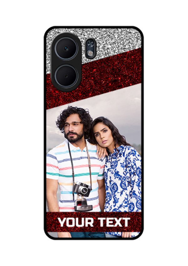 Oppo A5x 5G Custom Glass Phone Case - Image Holder With Glitter Strip Design