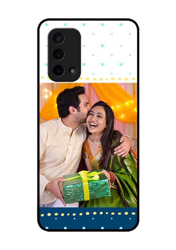 Oppo A74 5G Personalized Glass Phone Case - White and Blue Abstract Design